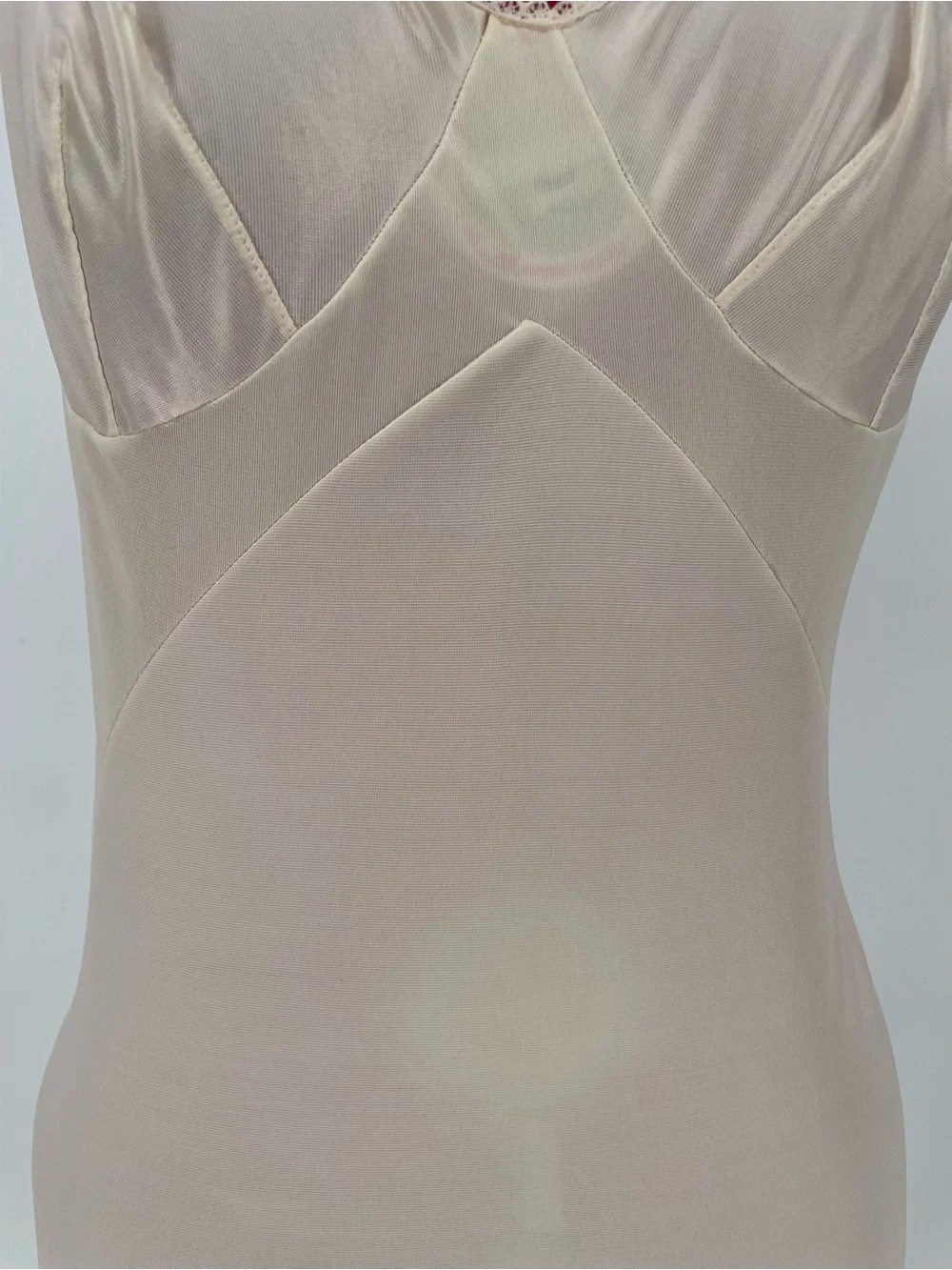 Vintage Cream Nude 100% Nylon Midi Length Full Slip Dress W/ Waist Panels - Picture 8 of 12